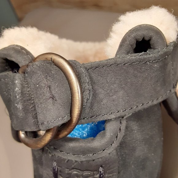 UGG women's 'Aldon' black leather & sheep wool lined moto motorcycle boots sz 10 - Picture 7 of 13